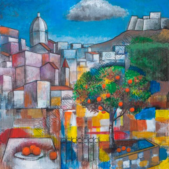 Paesaggio con albero di arance